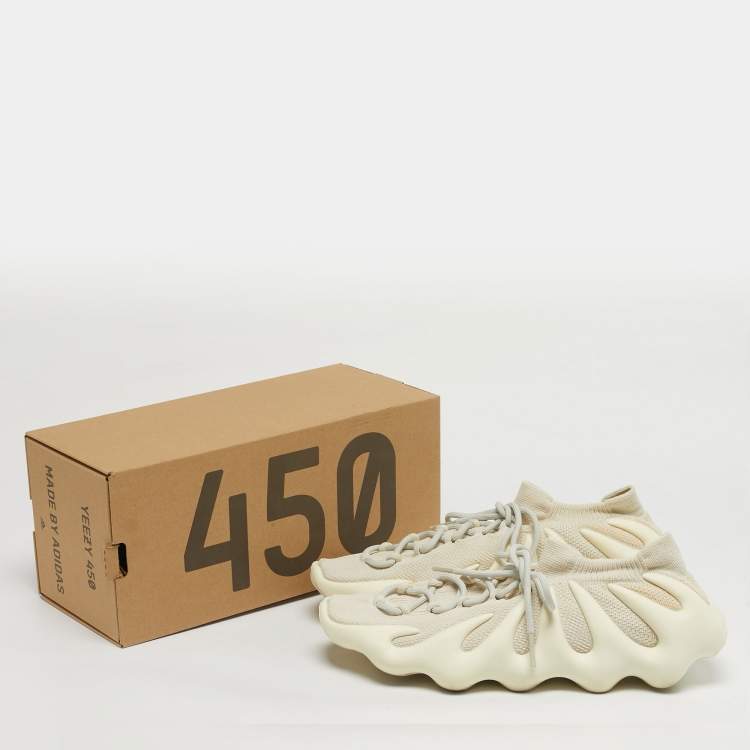 Pre Owned Yeezy x Adidas 450 Cloud White Size 46 2/3 Off White Knit Fabric Low Top Sneakers