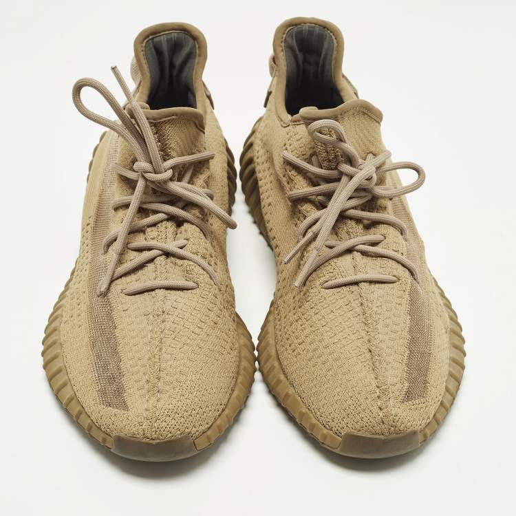 Pre Owned Yeezy x Adidas Boost 350 V2 Earth Size 47.5 Brown Knit Fabric Lace Up Sneakers