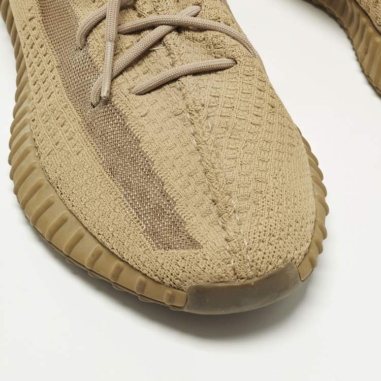 Pre Owned Yeezy x Adidas Boost 350 V2 Earth Size 47.5 Brown Knit Fabric Lace Up Sneakers