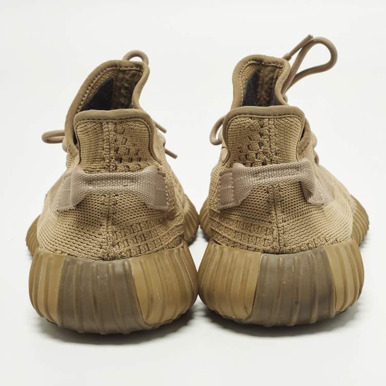 Pre Owned Yeezy x Adidas Boost 350 V2 Earth Size 47.5 Brown Knit Fabric Lace Up Sneakers