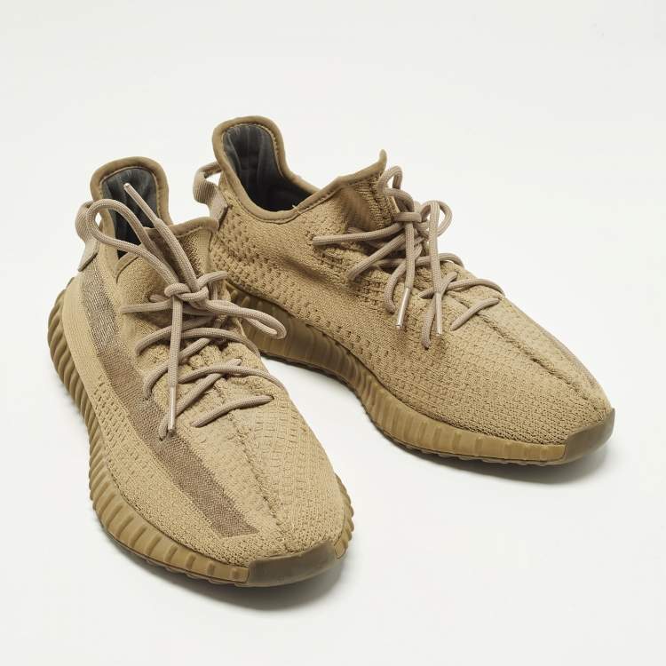 Pre Owned Yeezy x Adidas Boost 350 V2 Earth Size 47.5 Brown Knit Fabric Lace Up Sneakers