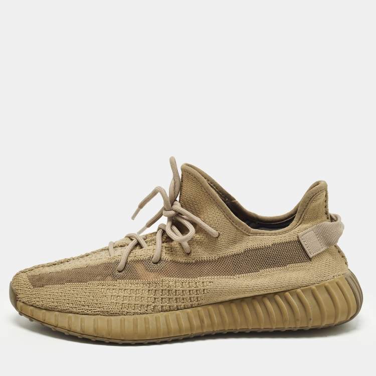Pre Owned Yeezy x Adidas Boost 350 V2 Earth Size 47.5 Brown Knit Fabric Lace Up Sneakers