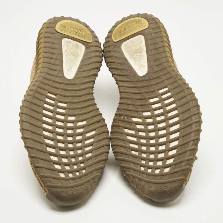 Pre Owned Yeezy x Adidas Boost 350 V2 Earth Size 47.5 Brown Knit Fabric Lace Up Sneakers