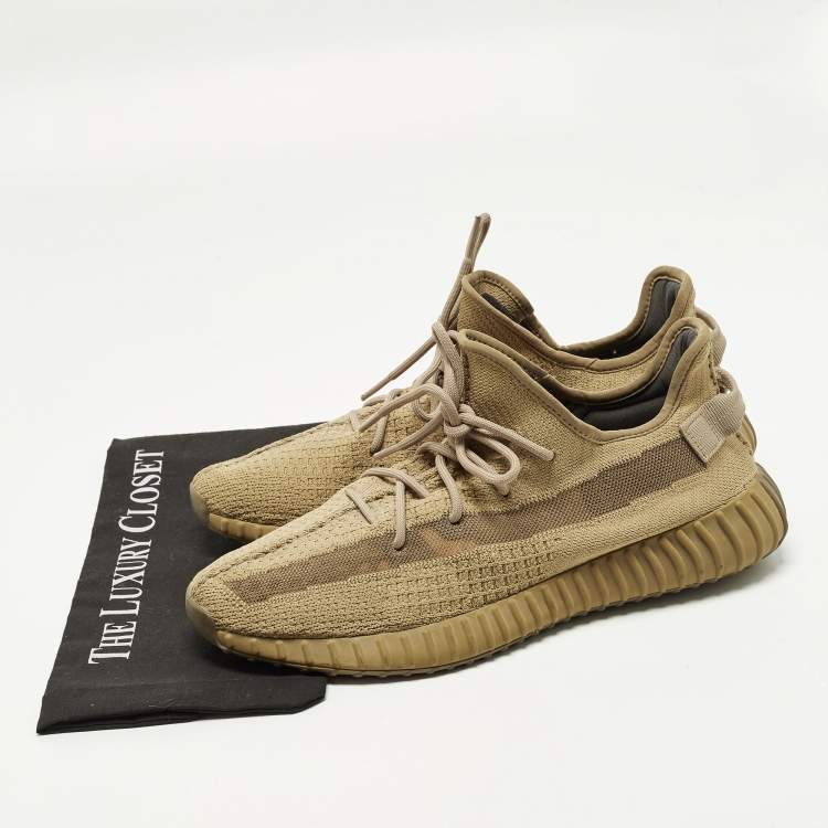 Pre Owned Yeezy x Adidas Boost 350 V2 Earth Size 47.5 Brown Knit Fabric Lace Up Sneakers