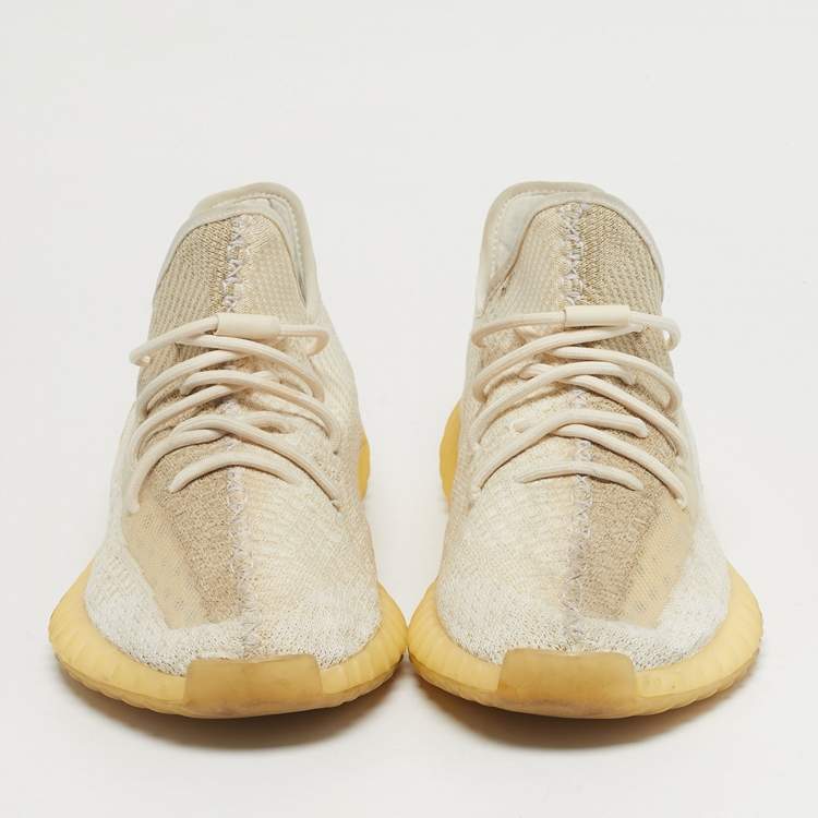 Pre Owned Yeezy x Adidas 350 V2 Light Size 47.5 Two Tone Knit Fabric Low Top Sneakers