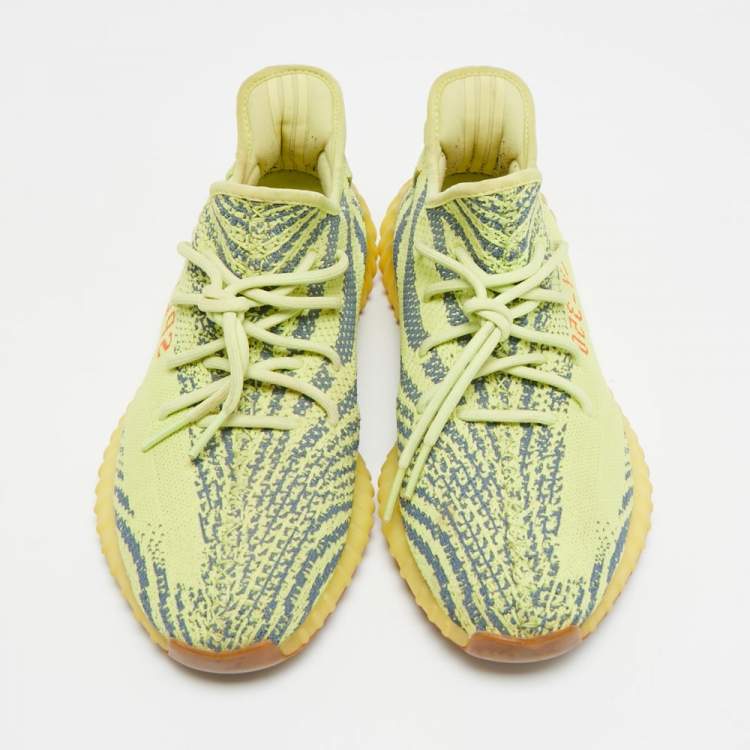 Pre Owned Yeezy x Adidas Boost 350 V2 Size 46.5 Yellow Knit Fabric Semi Frozen Low Top Sneakers