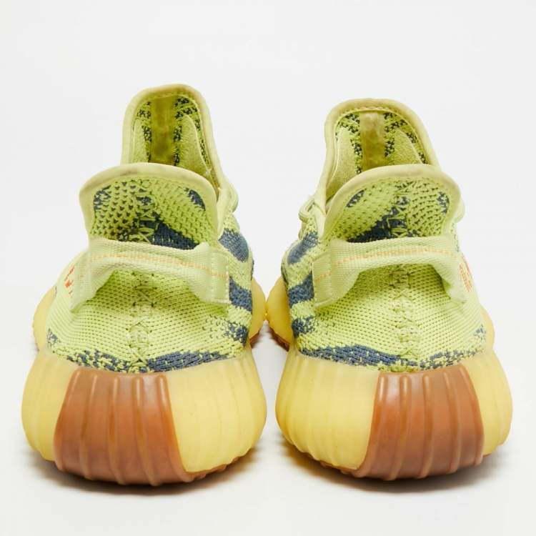 Pre Owned Yeezy x Adidas Boost 350 V2 Size 46.5 Yellow Knit Fabric Semi Frozen Low Top Sneakers
