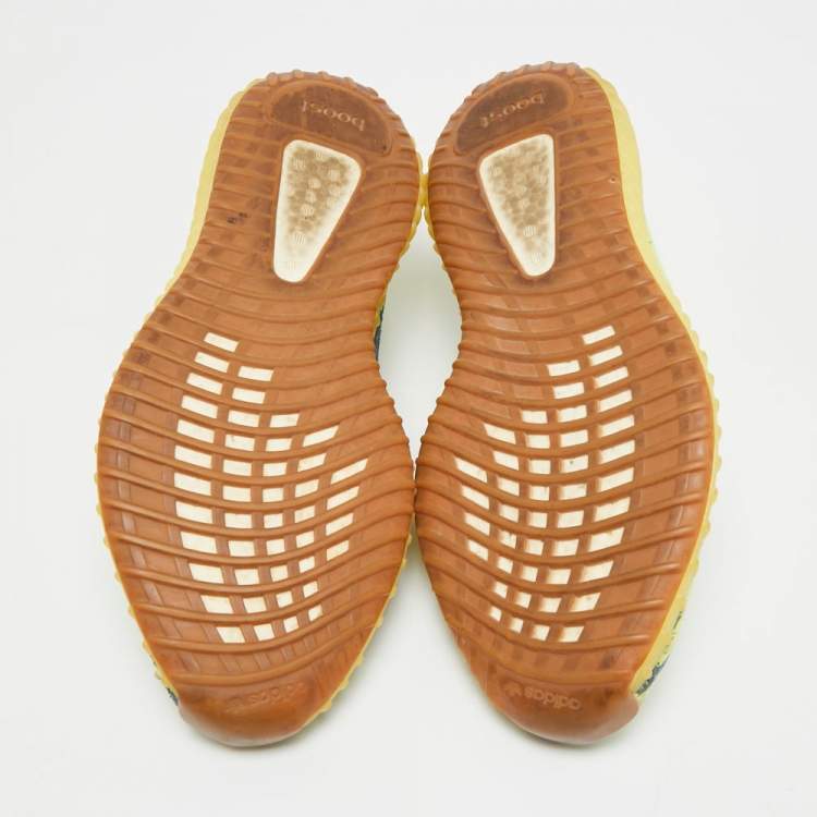 Pre Owned Yeezy x Adidas Boost 350 V2 Size 46.5 Yellow Knit Fabric Semi Frozen Low Top Sneakers