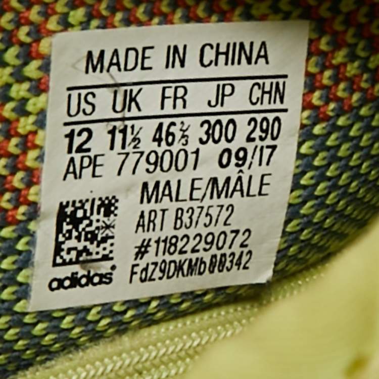 Pre Owned Yeezy x Adidas Boost 350 V2 Size 46.5 Yellow Knit Fabric Semi Frozen Low Top Sneakers