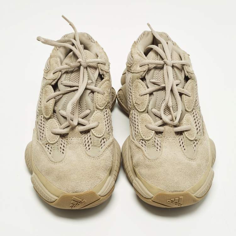 Pre Owned Yeezy x Adidas 500 'Soft Vision Size 40 Beige Fabric and Suede Lace Up Sneakers