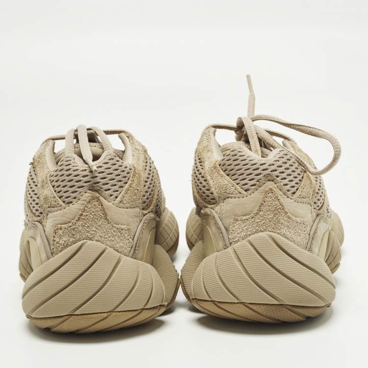 Pre Owned Yeezy x Adidas 500 'Soft Vision Size 40 Beige Fabric and Suede Lace Up Sneakers