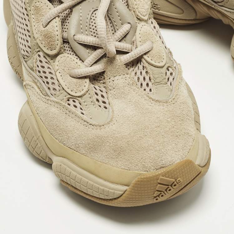 Pre Owned Yeezy x Adidas 500 'Soft Vision Size 40 Beige Fabric and Suede Lace Up Sneakers