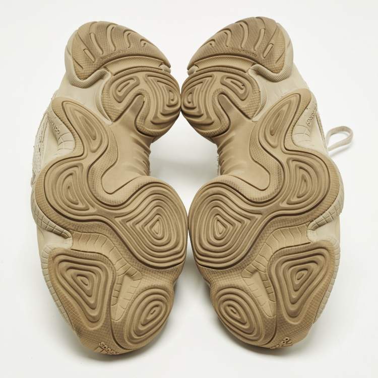 Pre Owned Yeezy x Adidas 500 'Soft Vision Size 40 Beige Fabric and Suede Lace Up Sneakers