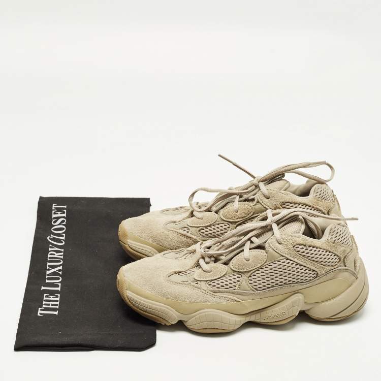 Pre Owned Yeezy x Adidas 500 'Soft Vision Size 40 Beige Fabric and Suede Lace Up Sneakers