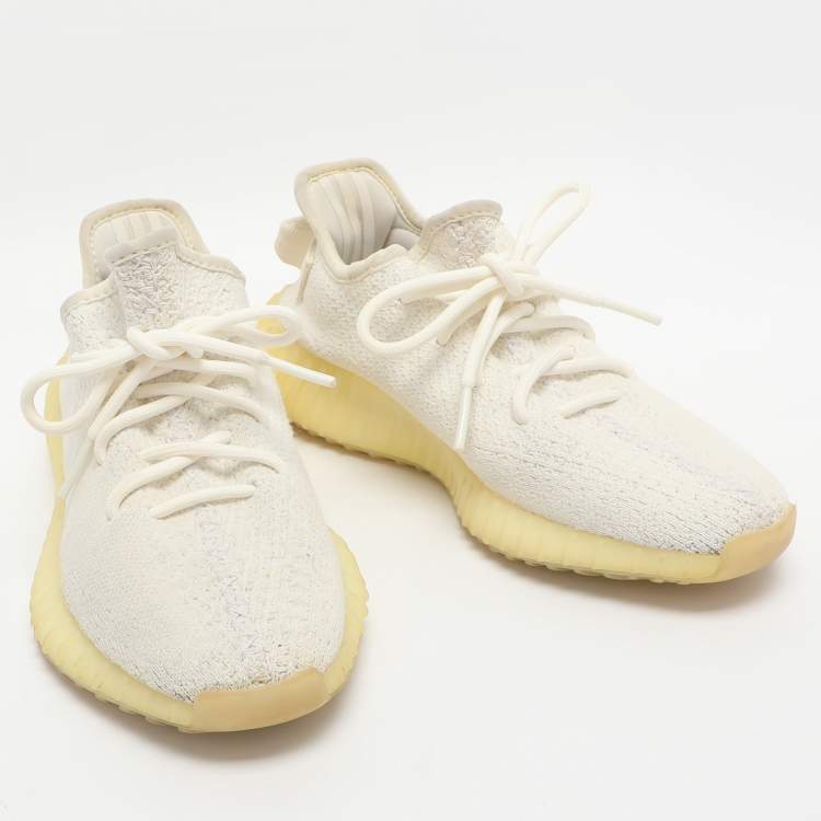Pre Owned Yeezy x Adidas Boost 350 V2 Size 38 White Knit Fabric Low Top Sneakers