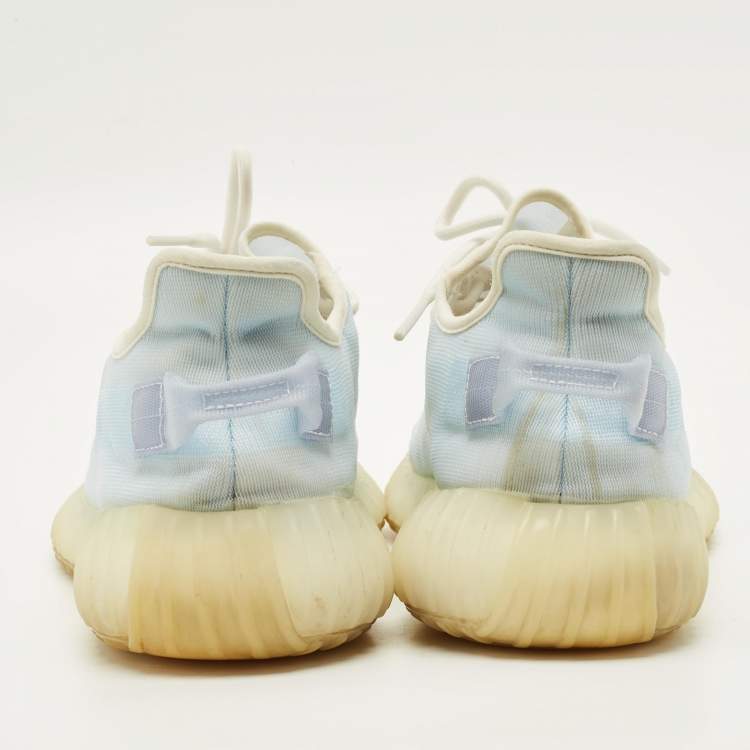 Pre Owned Yeezy x Adidas Boost 350 V2 Size 46.5 Blue/White Mesh Mono Ice Lace Up Sneakers