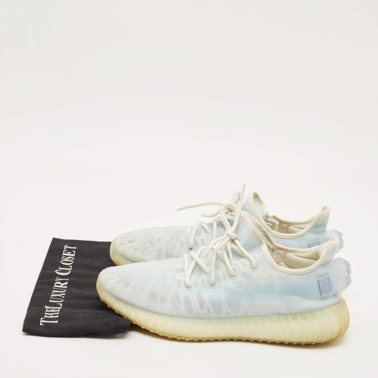 Pre Owned Yeezy x Adidas Boost 350 V2 Size 46.5 Blue/White Mesh Mono Ice Lace Up Sneakers