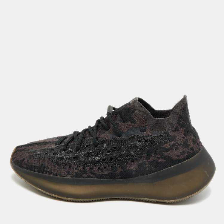 Pre Owned Yeezy x Adidas Boost 380 Size 44.5 Black/Brown Knit Fabric Onyx RF Low Top Sneakers