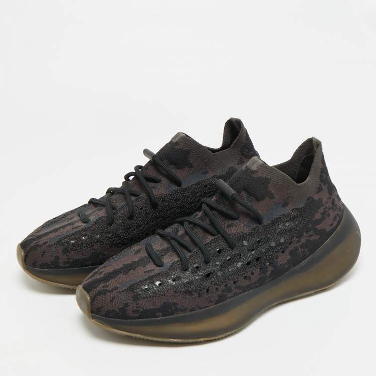 Pre Owned Yeezy x Adidas Boost 380 Size 44.5 Black/Brown Knit Fabric Onyx RF Low Top Sneakers