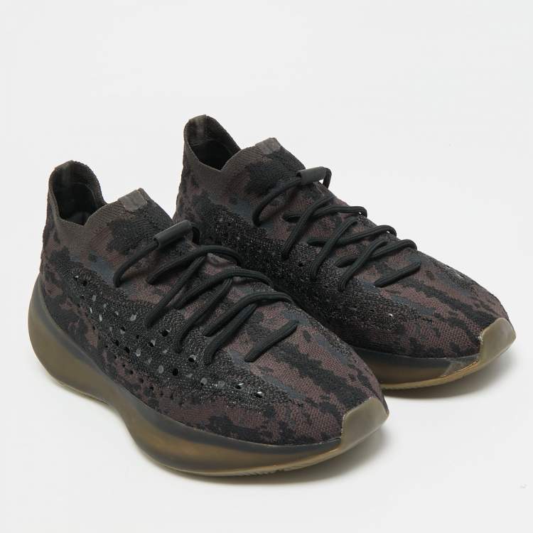 Pre Owned Yeezy x Adidas Boost 380 Size 44.5 Black/Brown Knit Fabric Onyx RF Low Top Sneakers