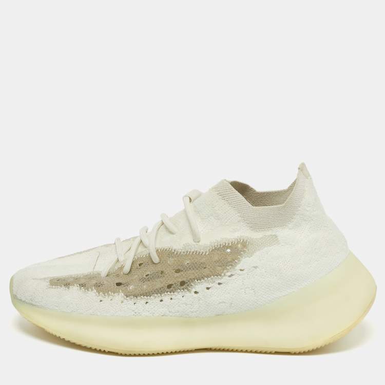 Pre Owned Yeezy x Adidas Boost 380 Size 44.5 White Knit Fabric Calcite Glow Low Top Sneakers