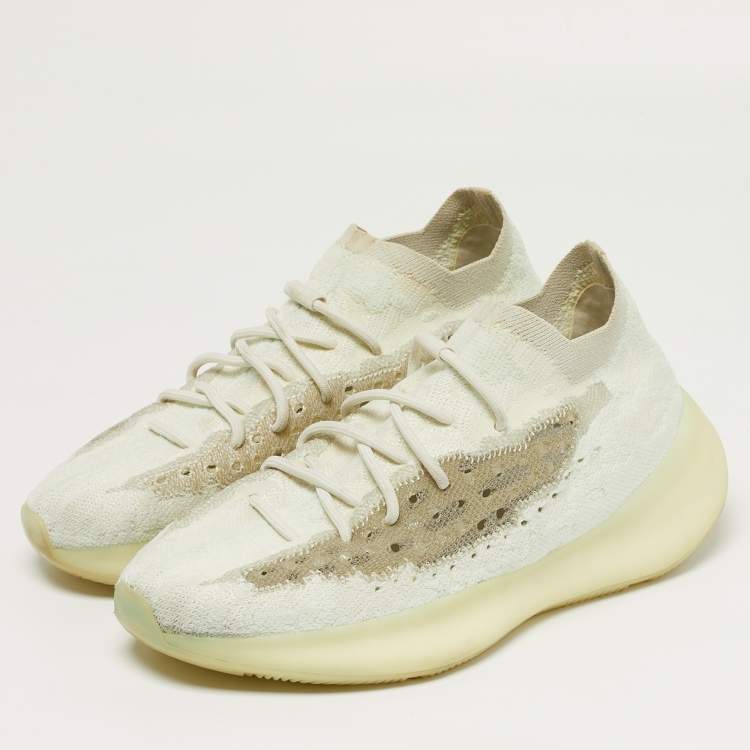 Pre Owned Yeezy x Adidas Boost 380 Size 44.5 White Knit Fabric Calcite Glow Low Top Sneakers