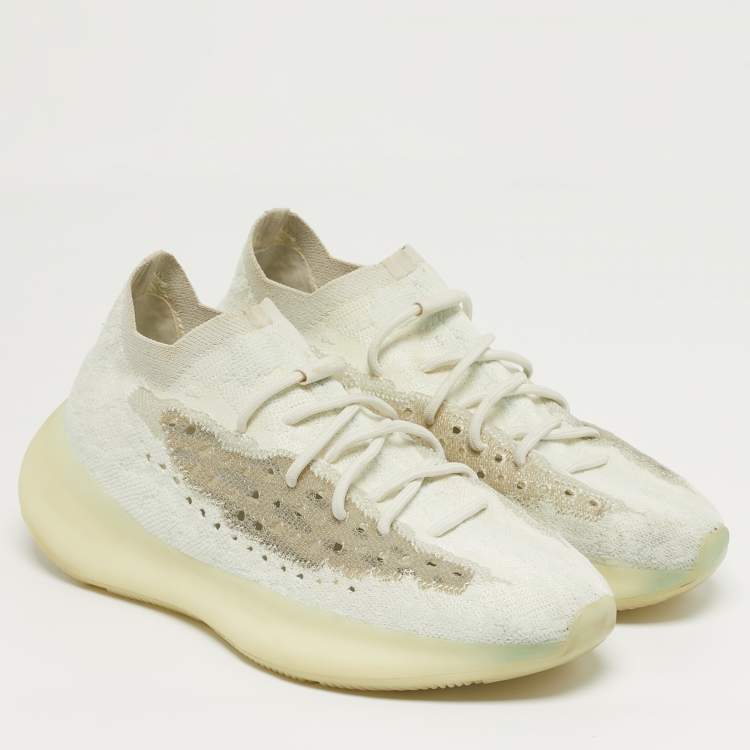 Pre Owned Yeezy x Adidas Boost 380 Size 44.5 White Knit Fabric Calcite Glow Low Top Sneakers