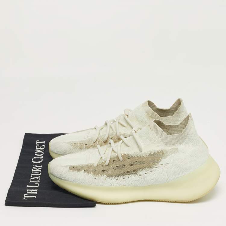 Pre Owned Yeezy x Adidas Boost 380 Size 44.5 White Knit Fabric Calcite Glow Low Top Sneakers
