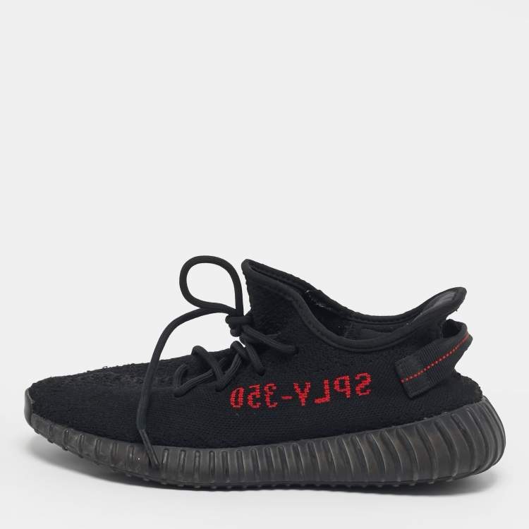 Pre Owned Yeezy x Adidas Boost 350 V2 Size 43.5 Black Knit Fabric Low Top Sneakers
