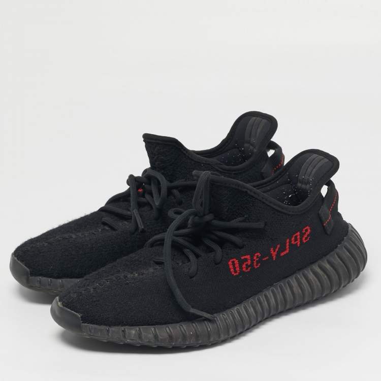 Pre Owned Yeezy x Adidas Boost 350 V2 Size 43.5 Black Knit Fabric Low Top Sneakers
