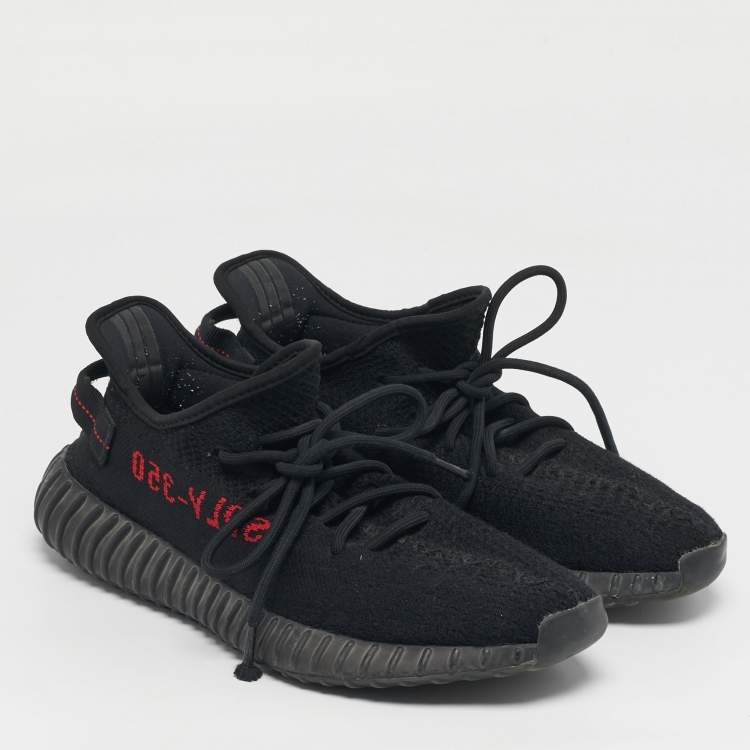 Pre Owned Yeezy x Adidas Boost 350 V2 Size 43.5 Black Knit Fabric Low Top Sneakers