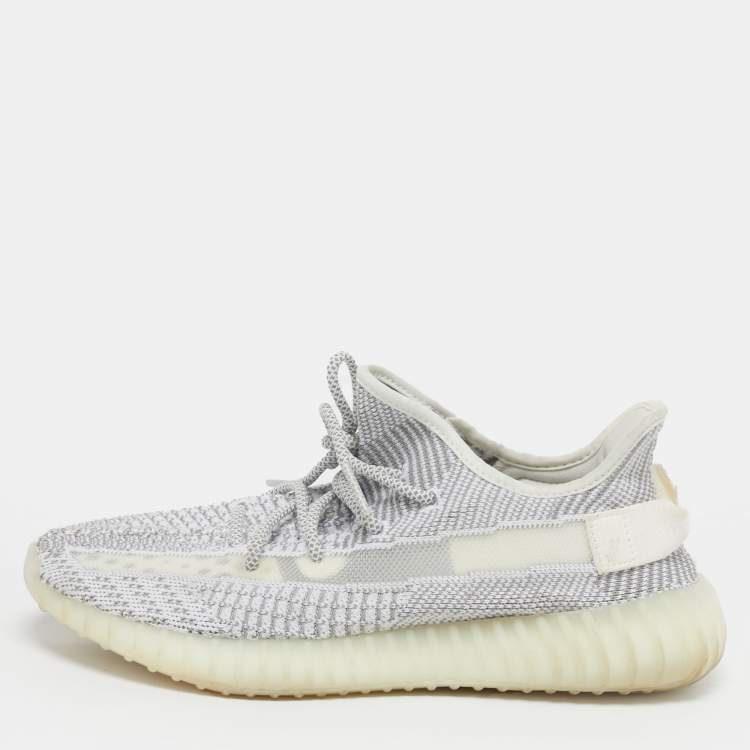 Pre Owned Yeezy x Adidas Boost 350 V2 Size 41.5 White/Grey Knit Fabric Low Top Sneakers
