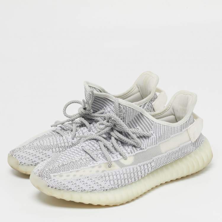 Pre Owned Yeezy x Adidas Boost 350 V2 Size 41.5 White/Grey Knit Fabric Low Top Sneakers
