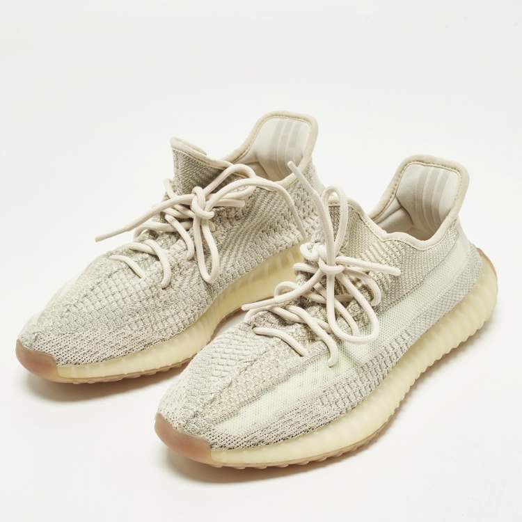 Pre Owned Yeezy x Adidas Boost 350 V2 Size 44 Beige Knit Fabric Low Top Sneakers
