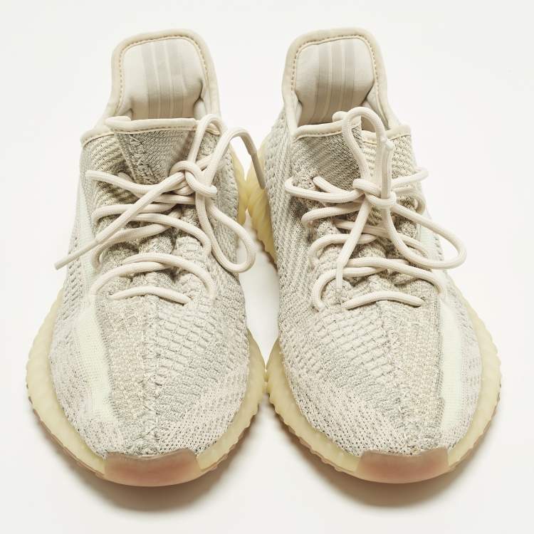 Pre Owned Yeezy x Adidas Boost 350 V2 Size 44 Beige Knit Fabric Low Top Sneakers