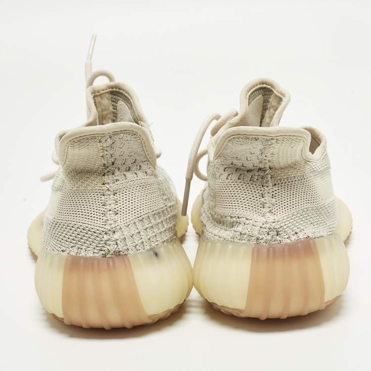 Pre Owned Yeezy x Adidas Boost 350 V2 Size 44 Beige Knit Fabric Low Top Sneakers