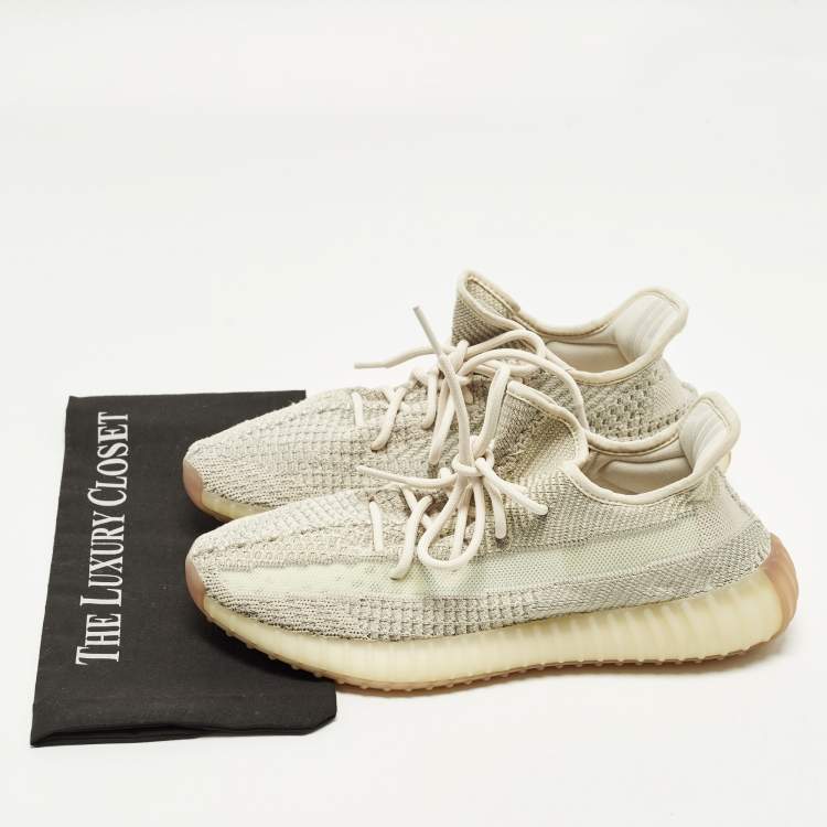 Pre Owned Yeezy x Adidas Boost 350 V2 Size 44 Beige Knit Fabric Low Top Sneakers