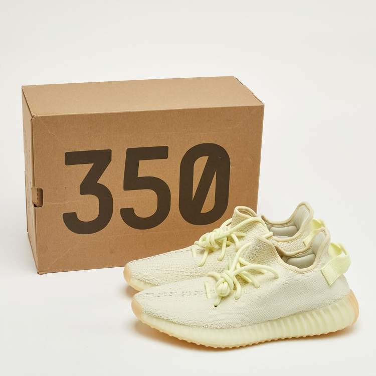 Pre Owned Yeezy x Adidas Boost 350 V2 Size 41 1/3 Light Yellow Knit Fabric Butter Lace Up Sneakers