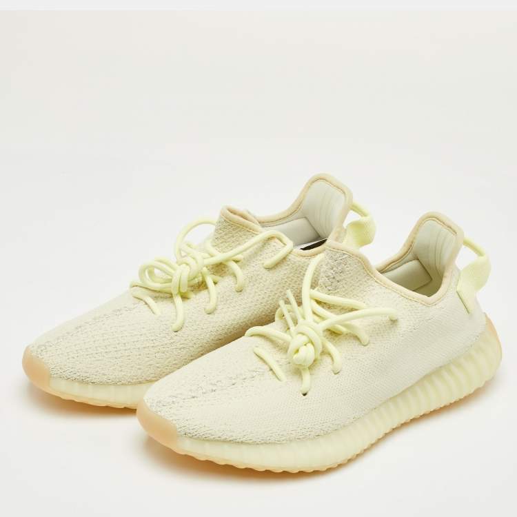 Pre Owned Yeezy x Adidas Boost 350 V2 Size 41 1/3 Light Yellow Knit Fabric Butter Lace Up Sneakers