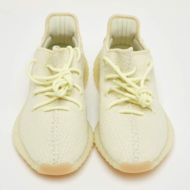 Pre Owned Yeezy x Adidas Boost 350 V2 Size 41 1/3 Light Yellow Knit Fabric Butter Lace Up Sneakers