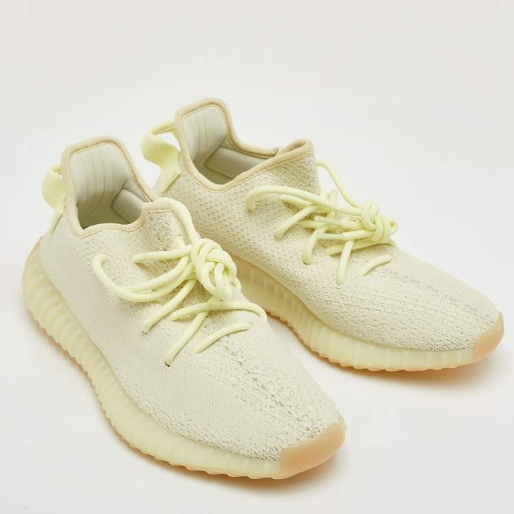 Pre Owned Yeezy x Adidas Boost 350 V2 Size 41 1/3 Light Yellow Knit Fabric Butter Lace Up Sneakers