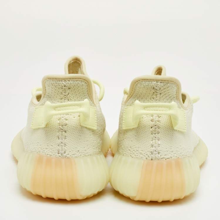 Pre Owned Yeezy x Adidas Boost 350 V2 Size 41 1/3 Light Yellow Knit Fabric Butter Lace Up Sneakers