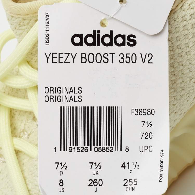 Pre Owned Yeezy x Adidas Boost 350 V2 Size 41 1/3 Light Yellow Knit Fabric Butter Lace Up Sneakers