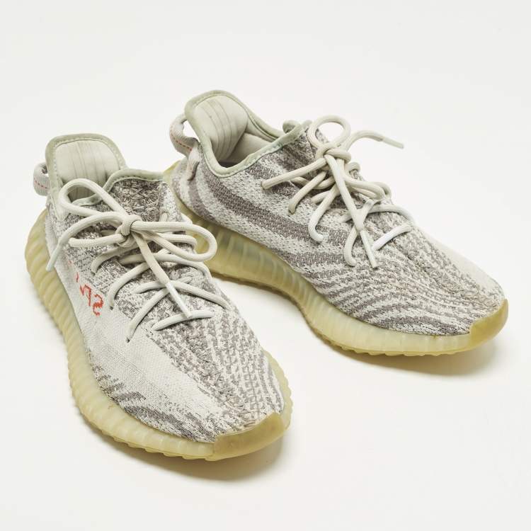 Pre Owned Yeezy x Adidas Boost 350 V2 Blue Tint Size 40 Light Blue/Grey Knit Fabric Sneakers