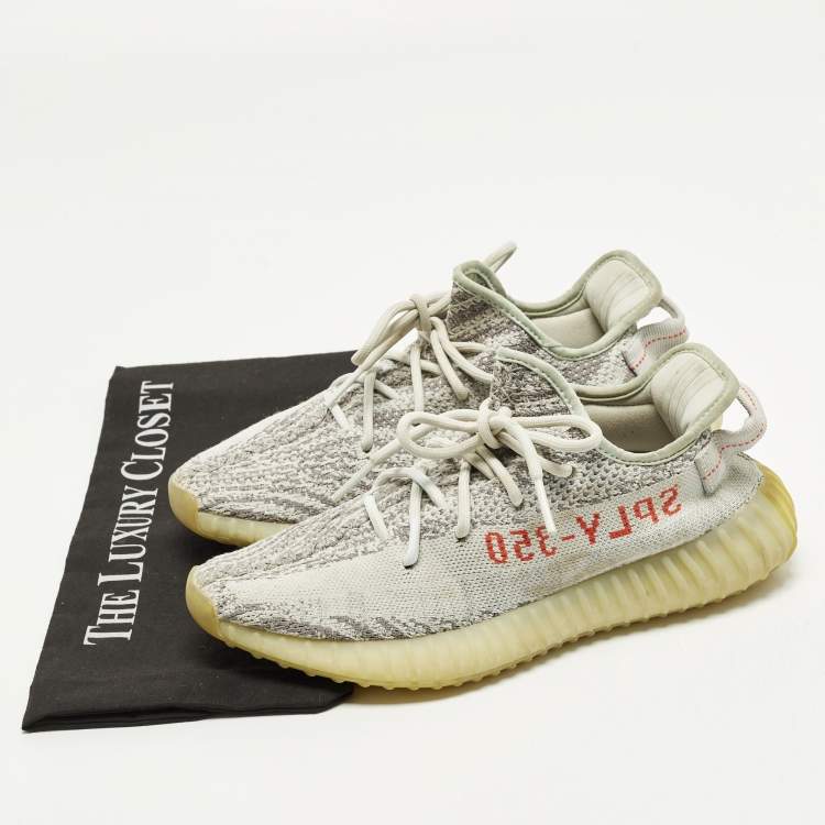 Pre Owned Yeezy x Adidas Boost 350 V2 Blue Tint Size 40 Light Blue/Grey Knit Fabric Sneakers