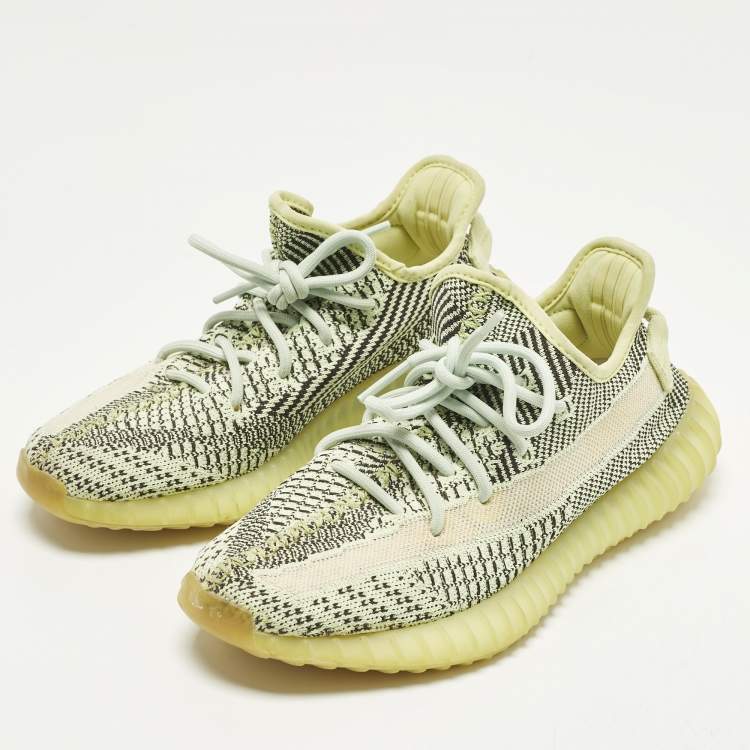 Pre Owned Yeezy x Adidas Boost 350 V2 Yeezreel Non-Reflective Size 39 1/3 Neon Green Knit Fabric Sneakers