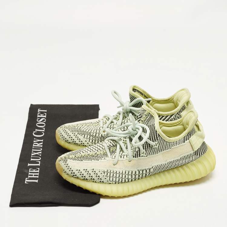 Pre Owned Yeezy x Adidas Boost 350 V2 Yeezreel Non-Reflective Size 39 1/3 Neon Green Knit Fabric Sneakers