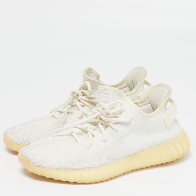 Pre Owned Yeezy x Adidas Boost 350 V2 Light Size 42.5 White Knit Fabric Low Top Sneakers