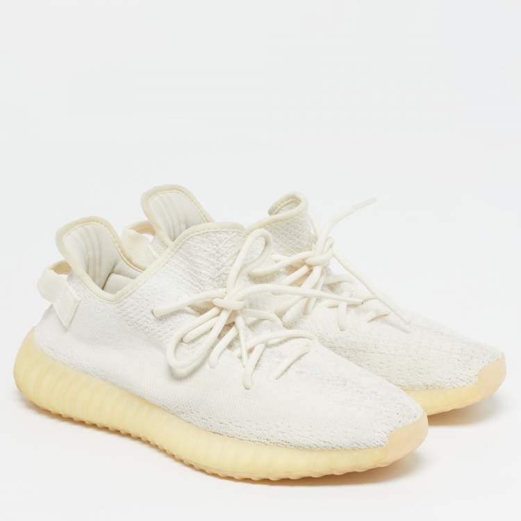 Pre Owned Yeezy x Adidas Boost 350 V2 Light Size 42.5 White Knit Fabric Low Top Sneakers
