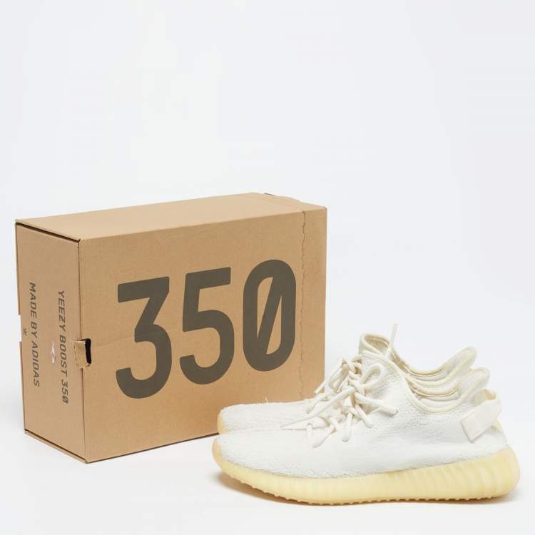 Pre Owned Yeezy x Adidas Boost 350 V2 Light Size 42.5 White Knit Fabric Low Top Sneakers
